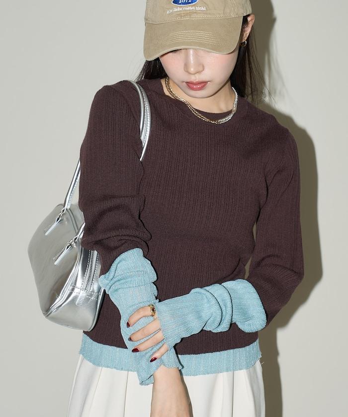 袖配色 リブニット トップス 限定展開