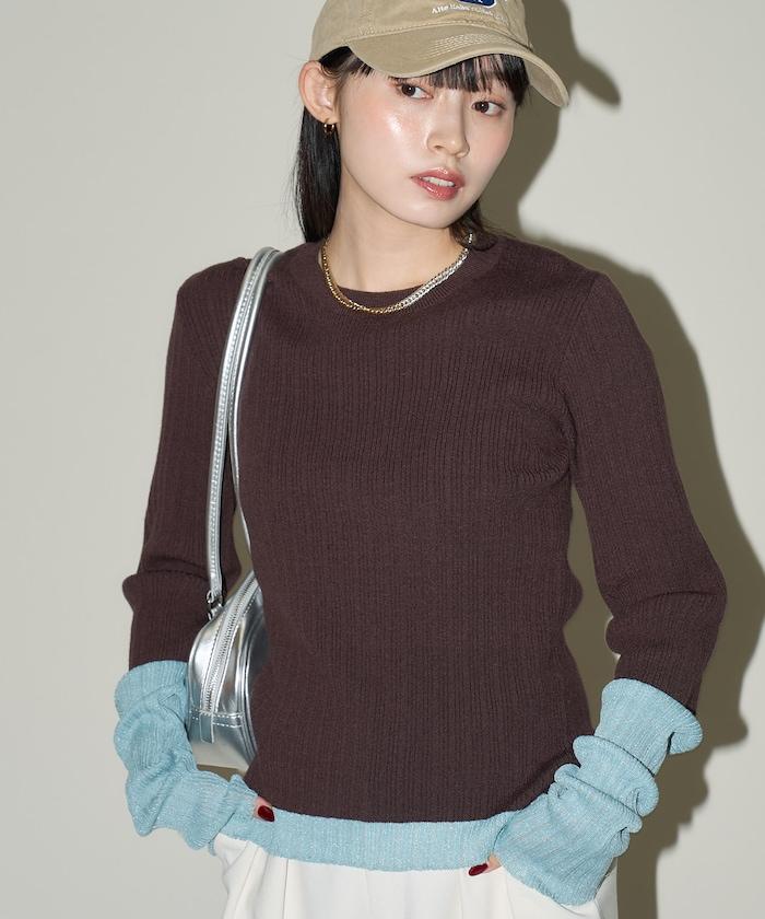 袖配色 リブニット トップス 限定展開