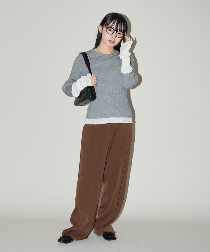 袖配色 リブニット トップス 限定展開