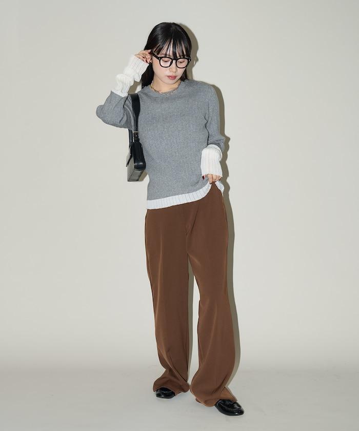袖配色 リブニット トップス 限定展開