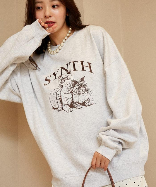 SYNTH 貓圖案加絨衛衣