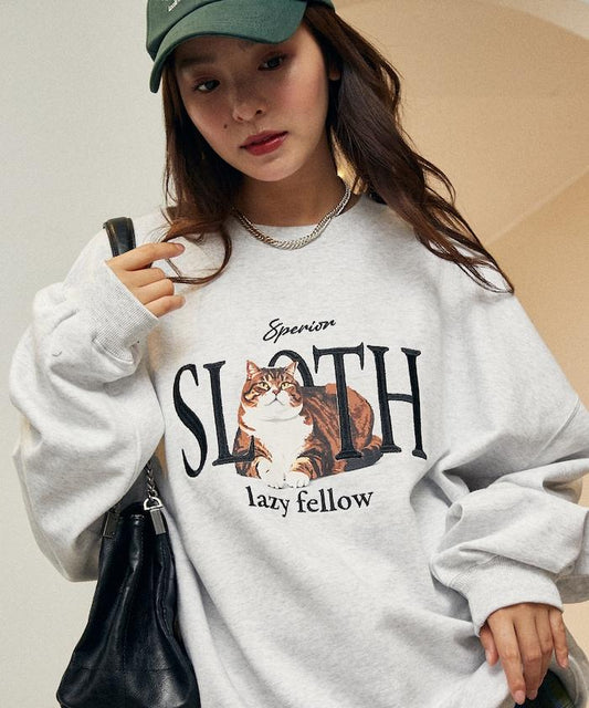 SLOTH 貓圖案加絨衛衣