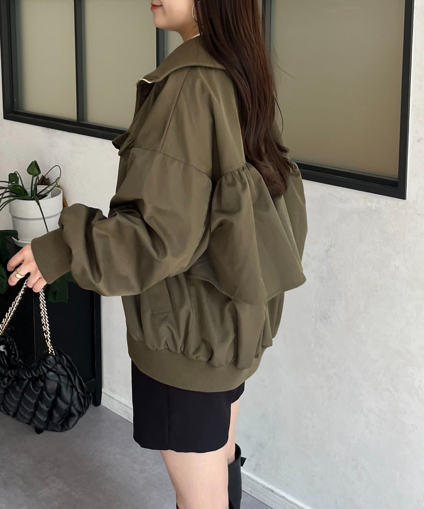【丈夫可選!】雙拉鍊大翻領荷葉邊短外套