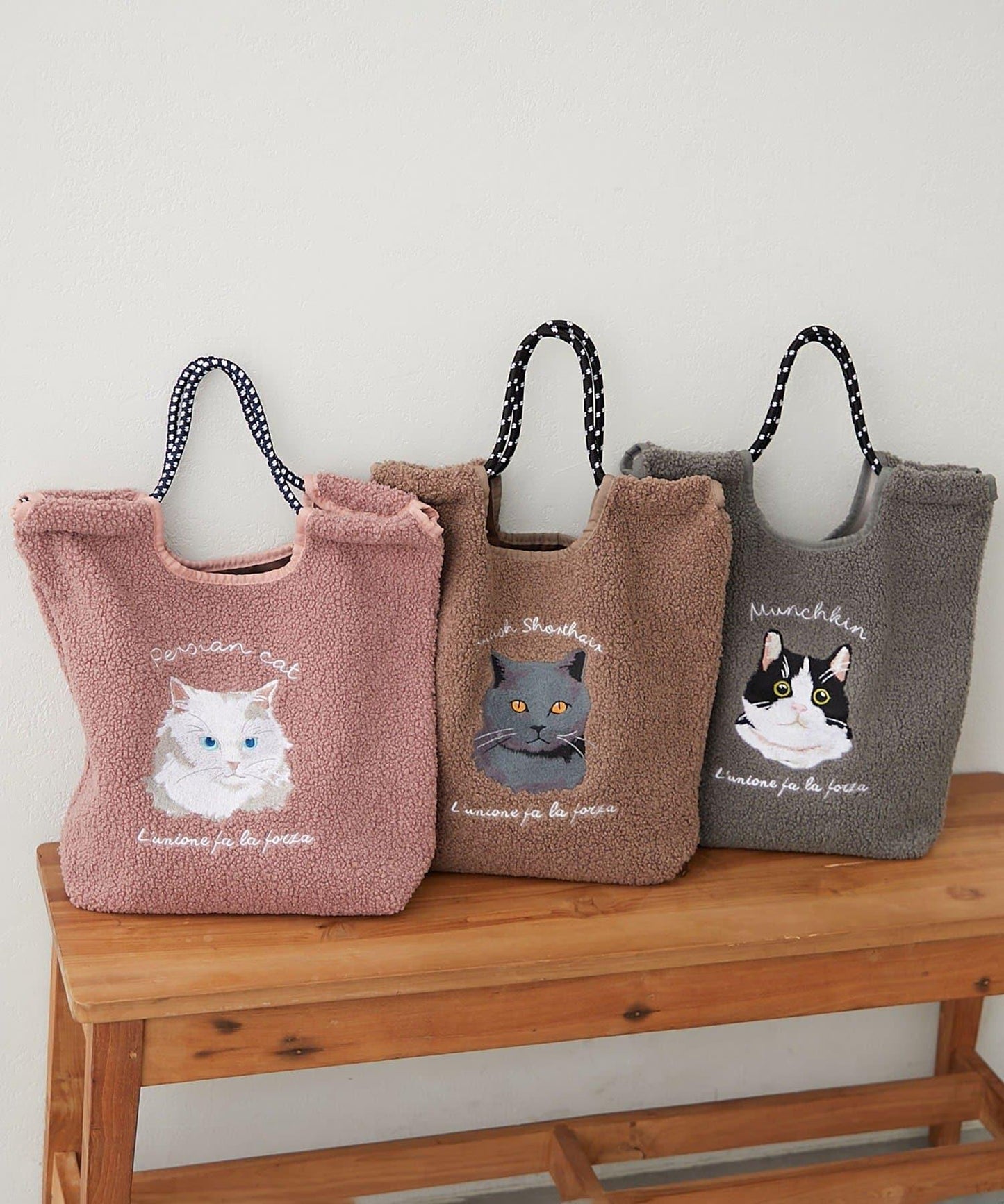 動物刺繡燈芯絨羊羔絨托特包