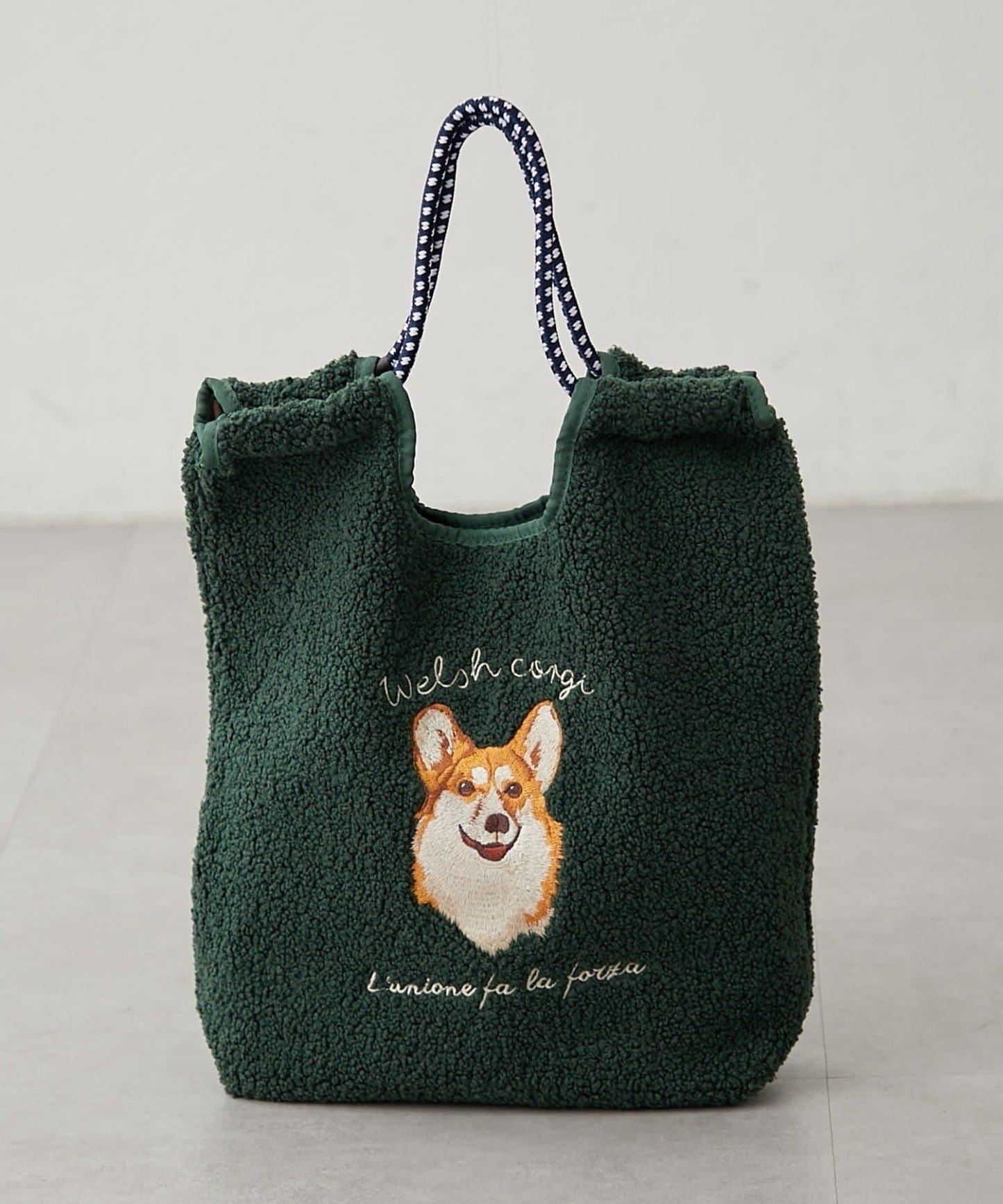 動物刺繡燈芯絨羊羔絨托特包