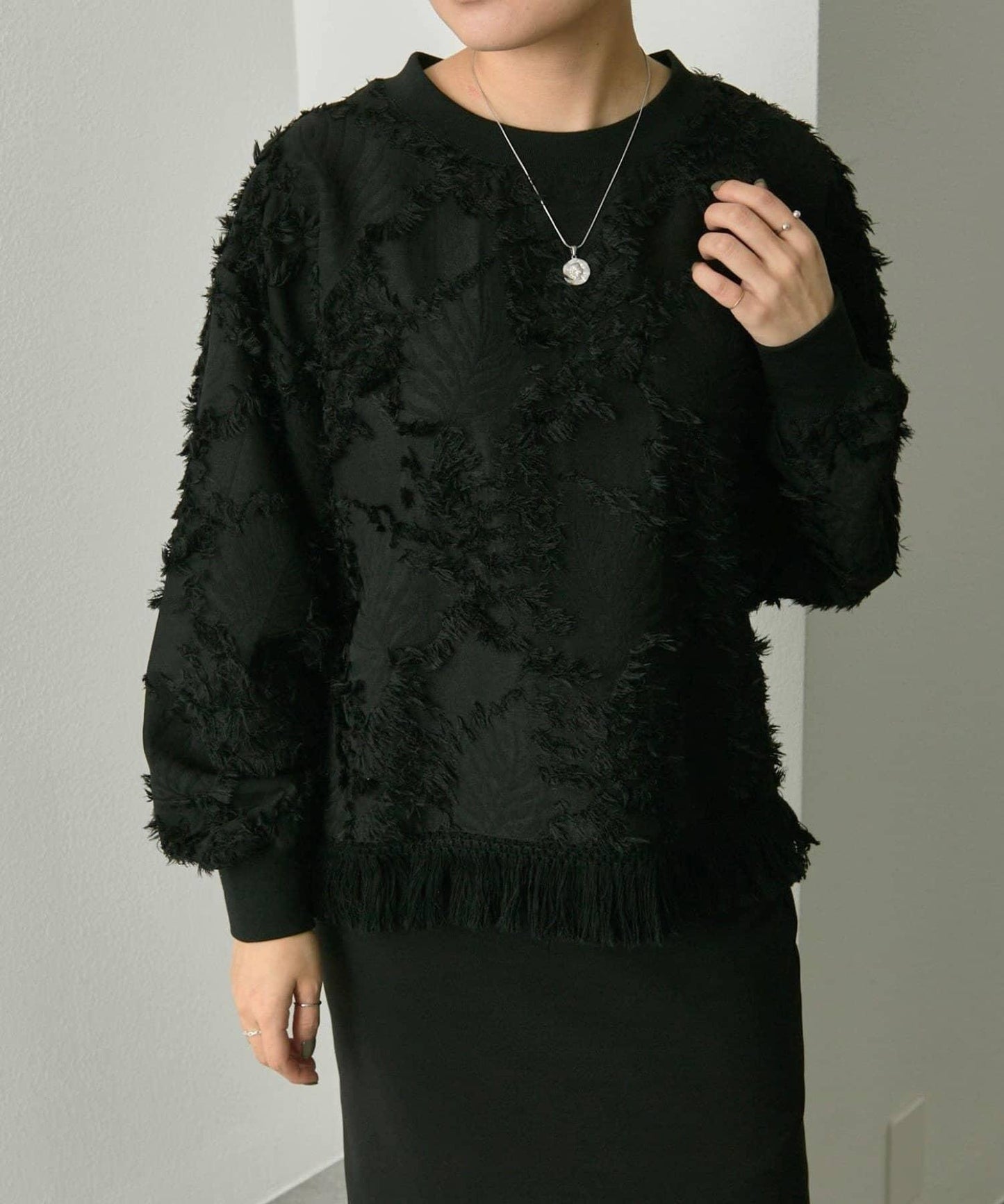 植物圖案流蘇下襬上衣【SUM1 STYLE(スミスタイル)】