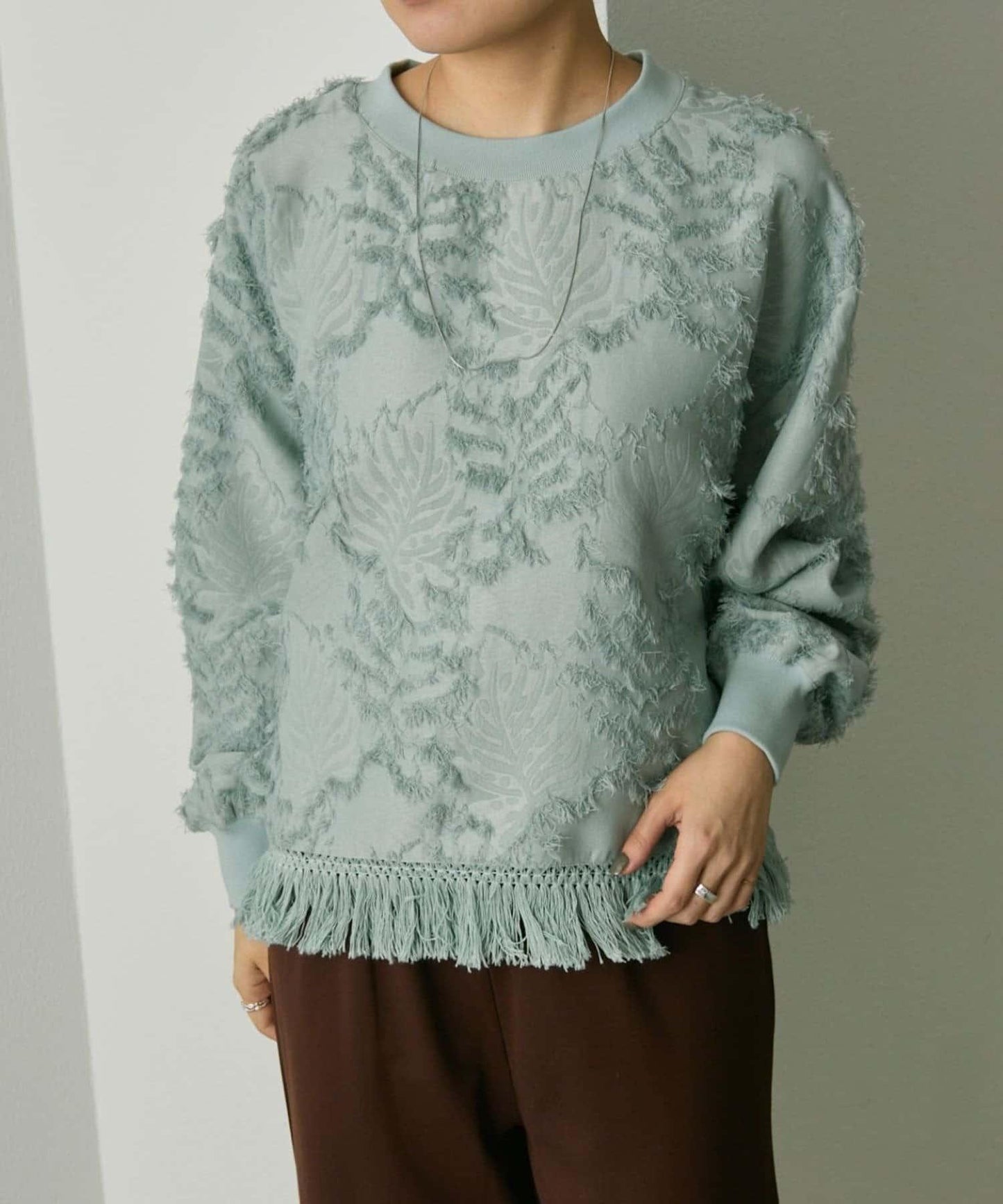 植物圖案流蘇下襬上衣【SUM1 STYLE(スミスタイル)】