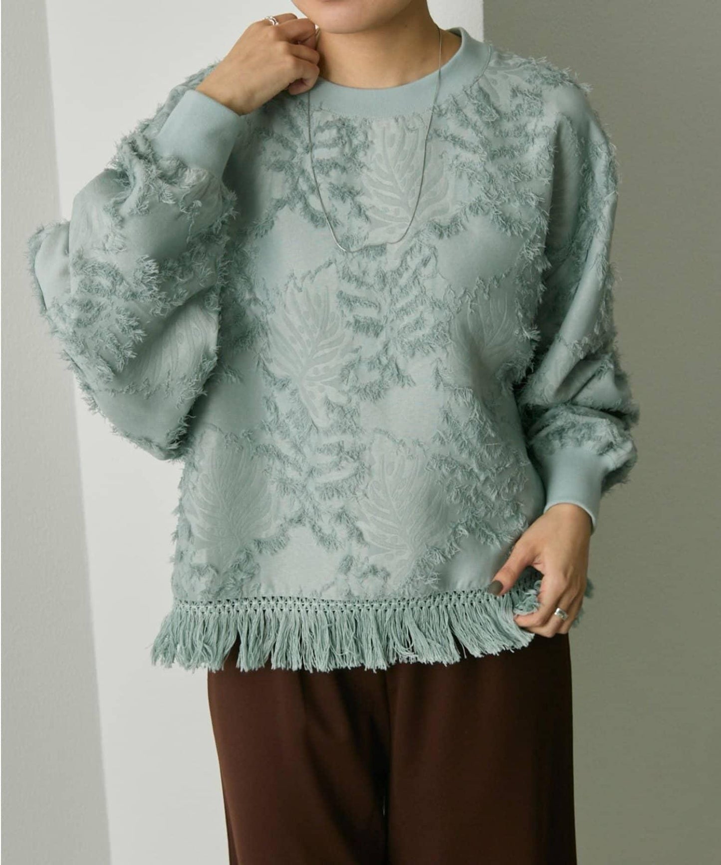 植物圖案流蘇下襬上衣【SUM1 STYLE(スミスタイル)】