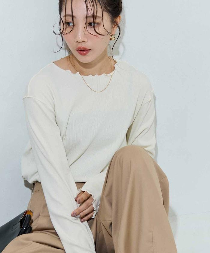 薑黃色荷葉邊長袖上衣