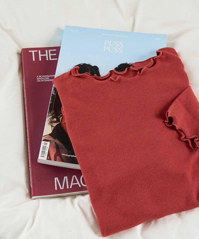 薑黃色荷葉邊長袖上衣