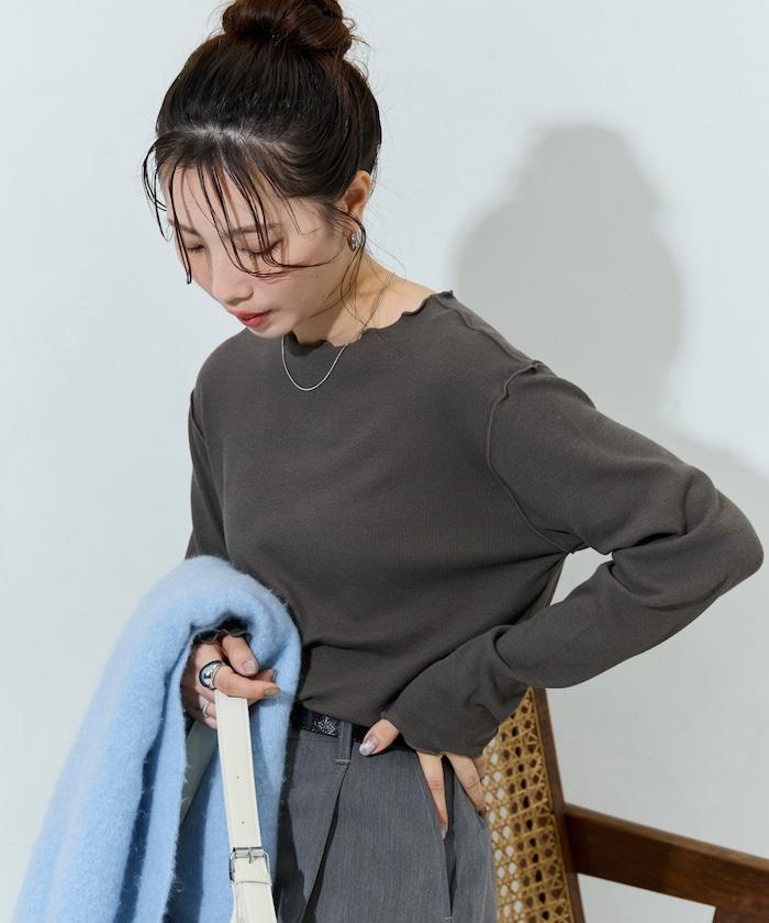 薑黃色荷葉邊長袖上衣