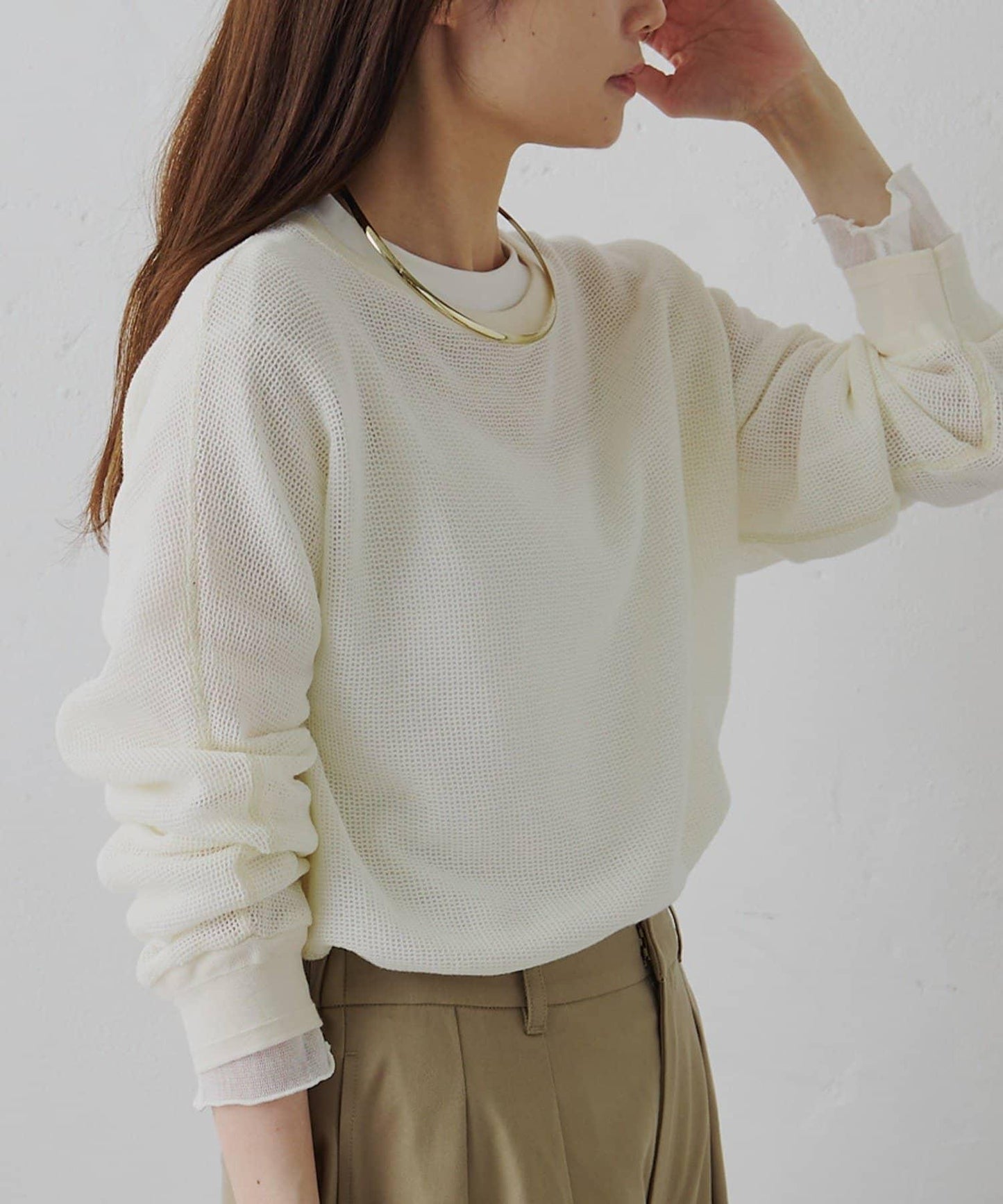 トリコットメッシュカットソー