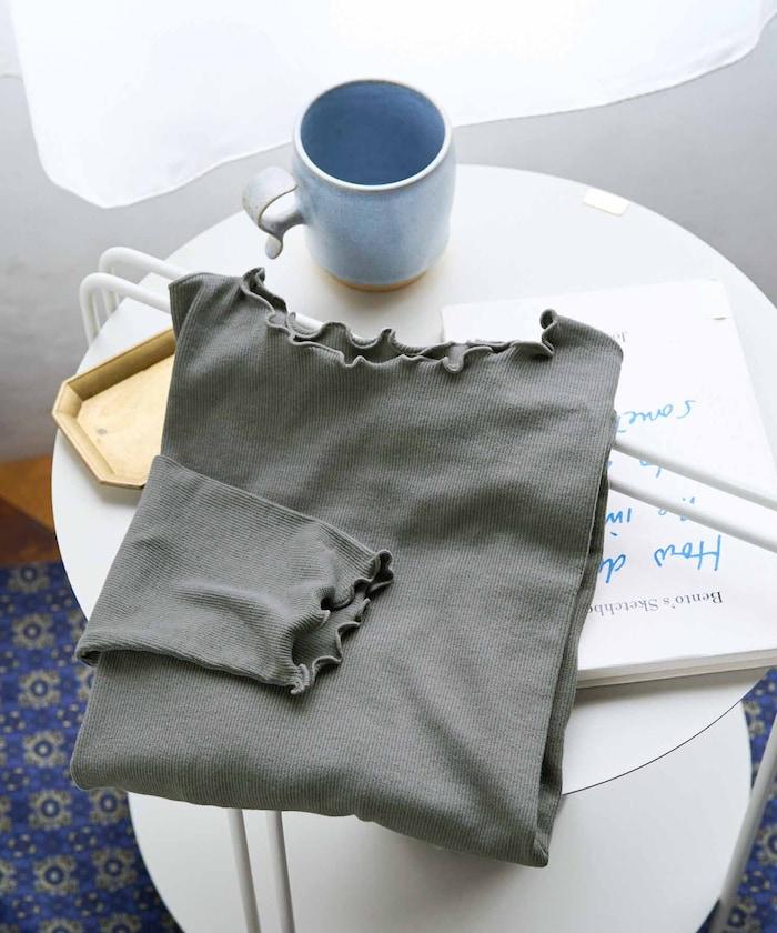 薑黃色荷葉邊長袖上衣