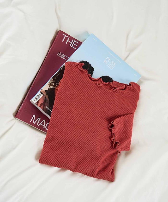 薑黃色荷葉邊長袖上衣