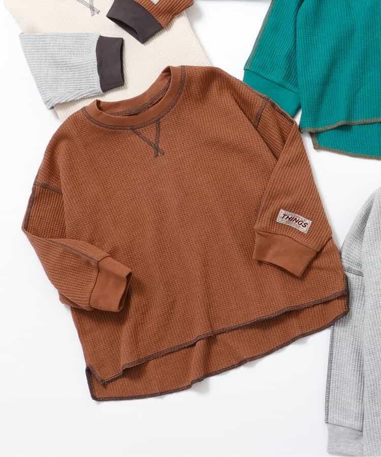 配色ステッチビッグシルエットワッフルTシャツ