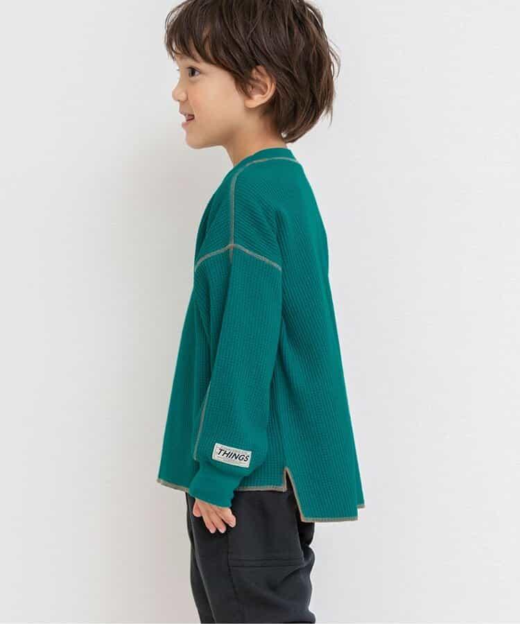 配色ステッチビッグシルエットワッフルTシャツ