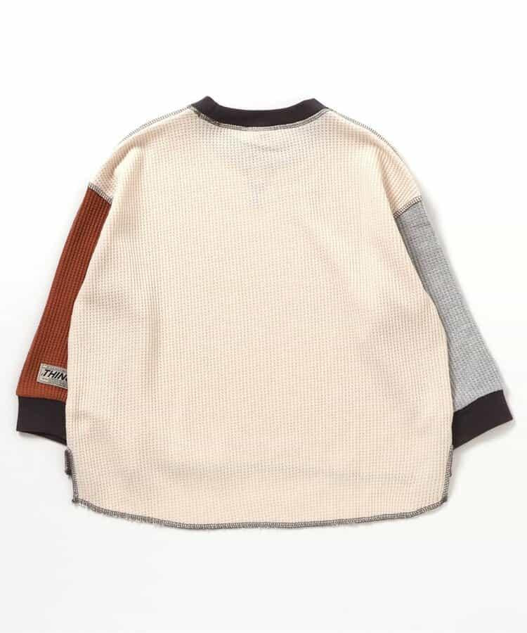 配色ステッチビッグシルエットワッフルTシャツ