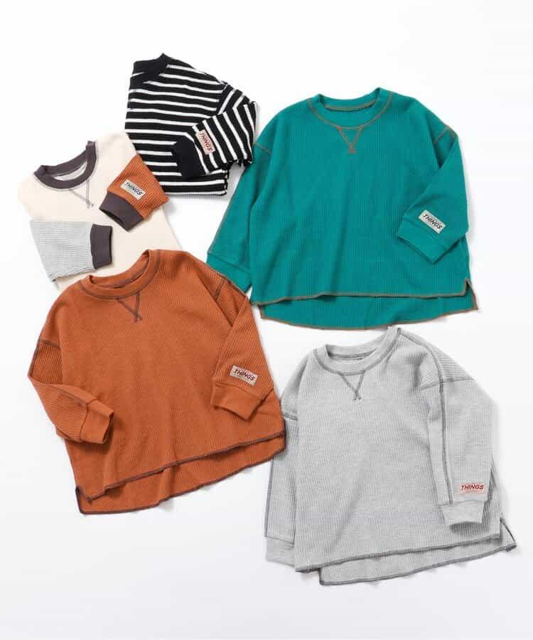 配色ステッチビッグシルエットワッフルTシャツ