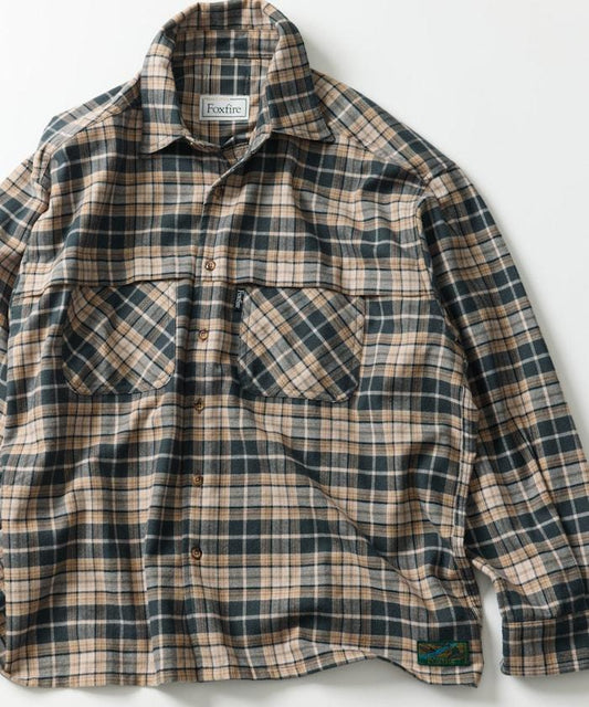 特別款釣魚口袋長袖法蘭絨格子襯衫