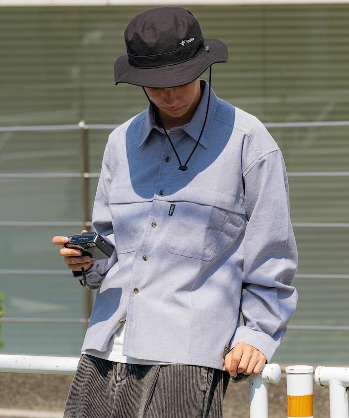 牛津布九分袖多功能口袋長袖襯衫