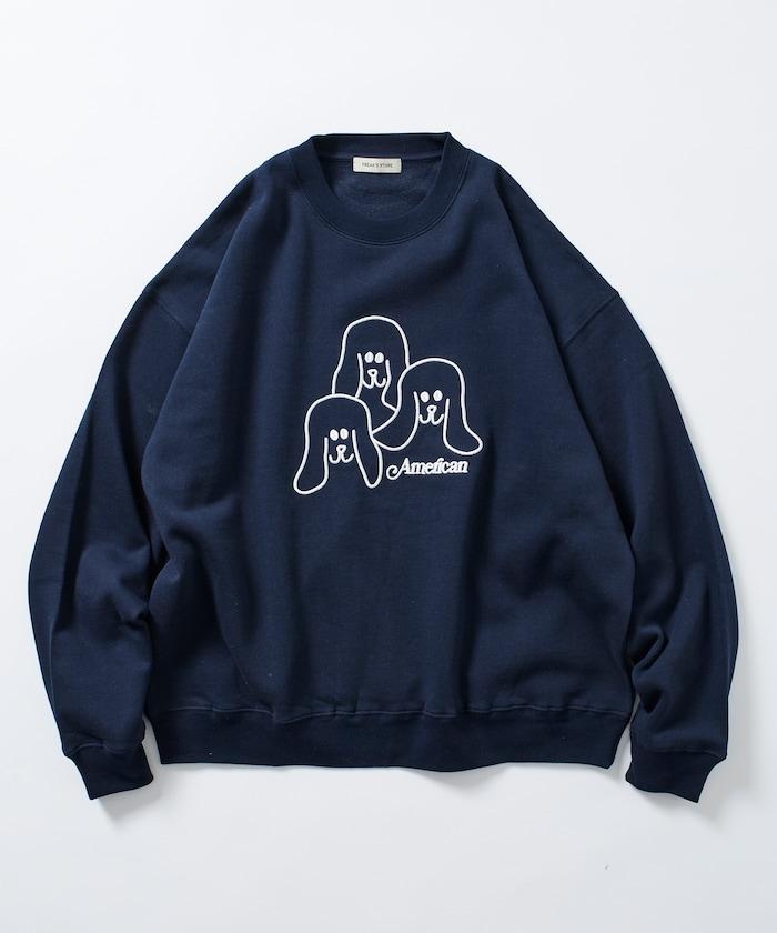 寬鬆版型 動物圖案刺繡 圓領衛衣