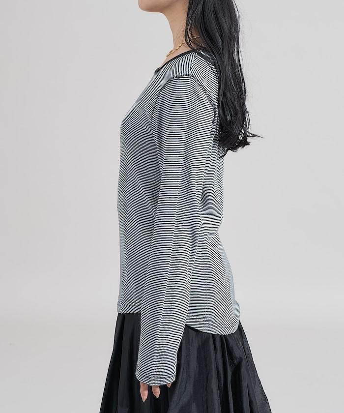 不規則羅紋條紋長袖T恤