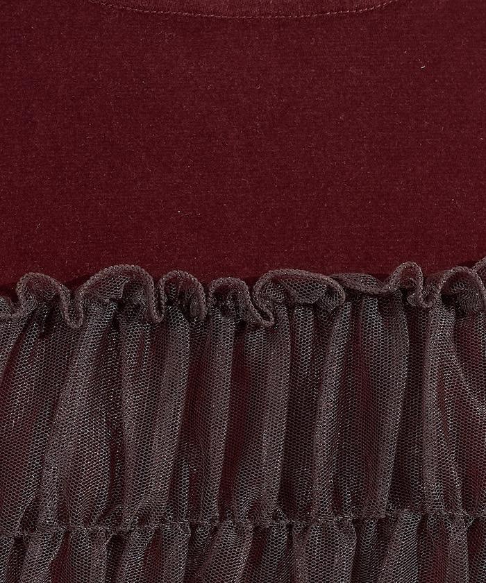 天鵝絨拼接網紗長袖T恤