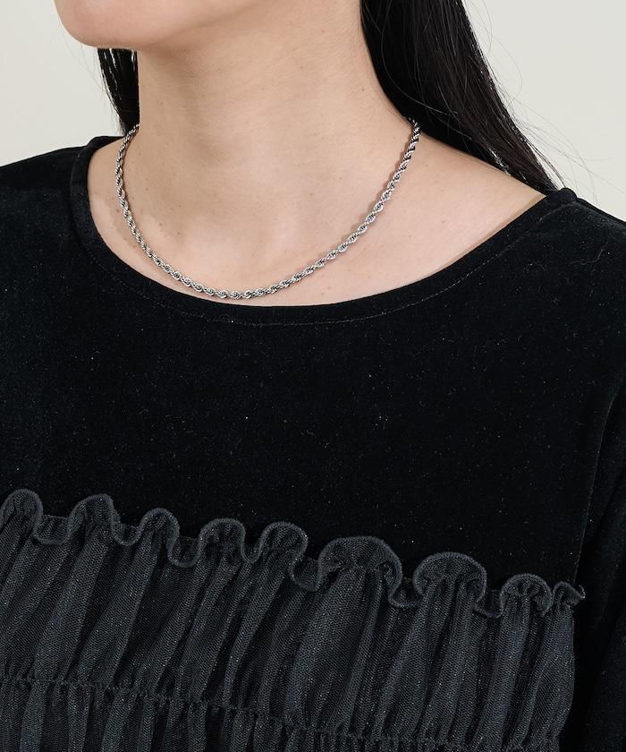 天鵝絨拼接網紗長袖T恤