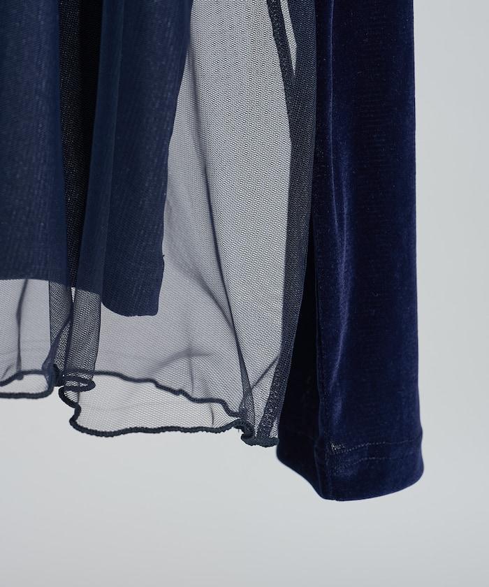 天鵝絨拼接網紗長袖T恤