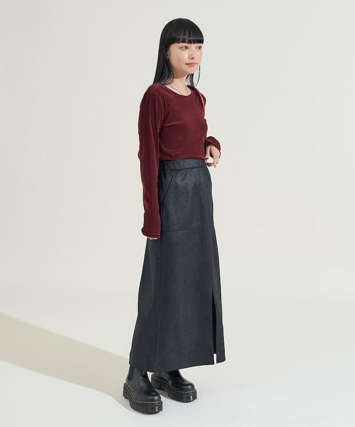 天鵝絨後背開口長袖T恤