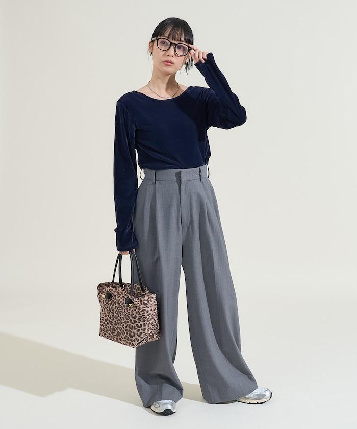 天鵝絨後背開口長袖T恤