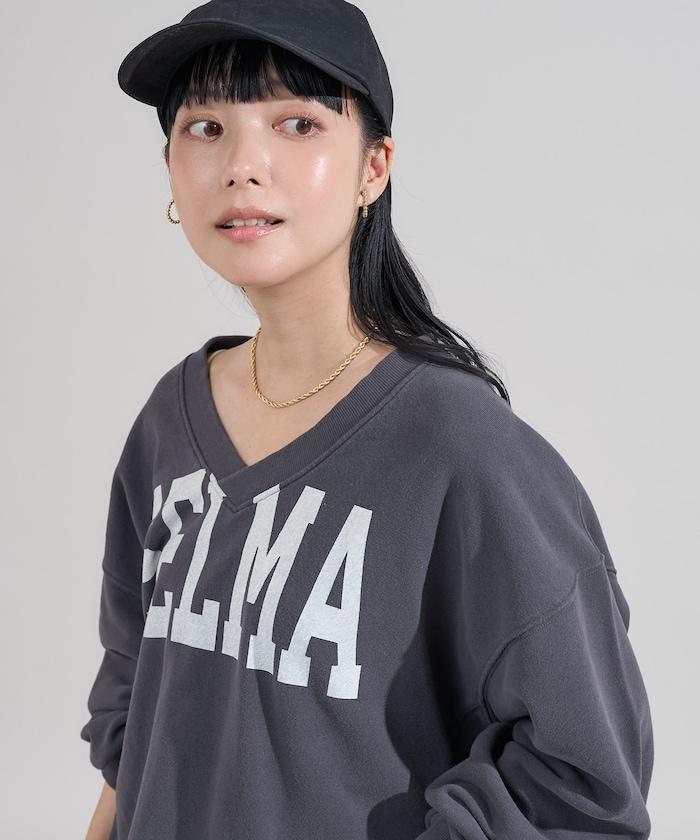 復古風V領字母印花衛衣