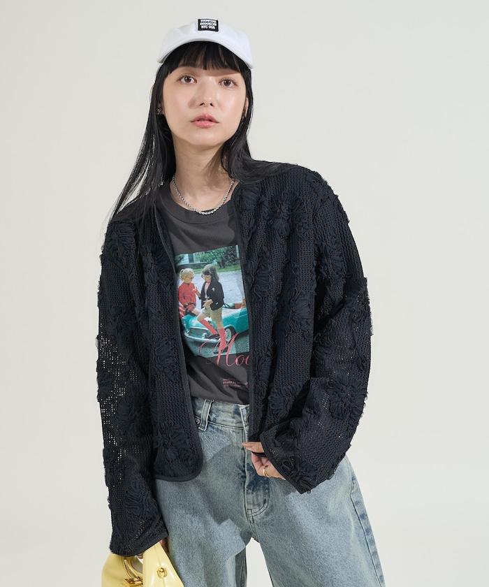 メッシュ花柄 レースカーディガン