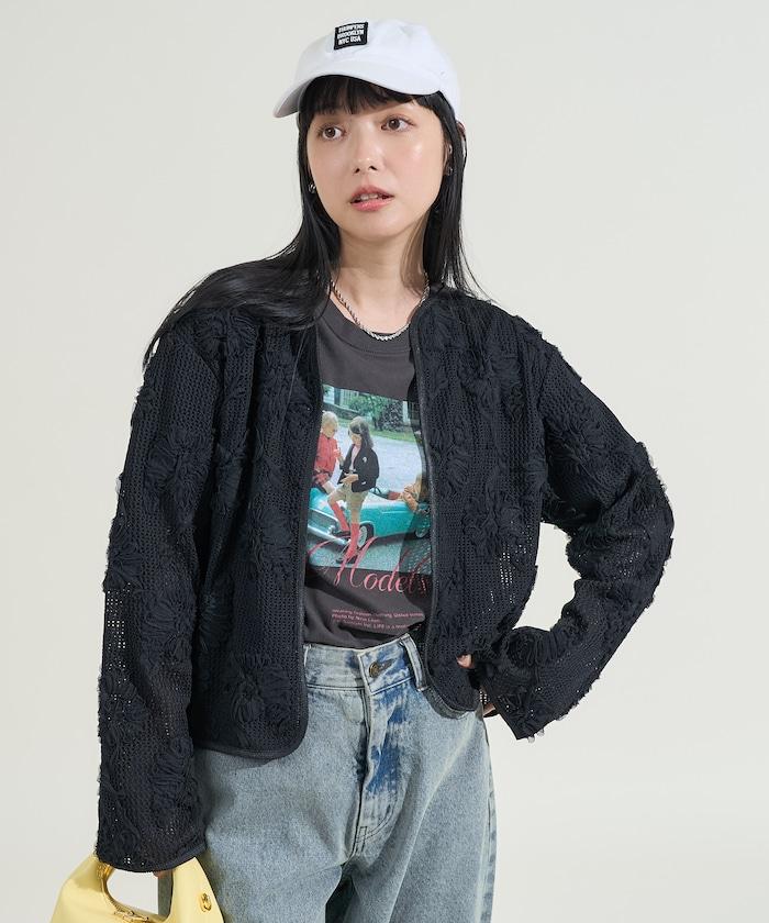 メッシュ花柄 レースカーディガン