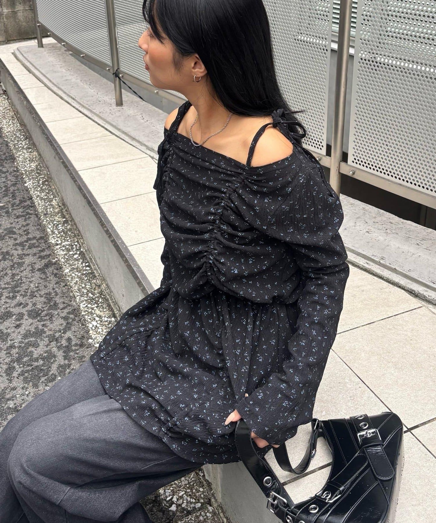 花卉圖案褶皺連衣裙