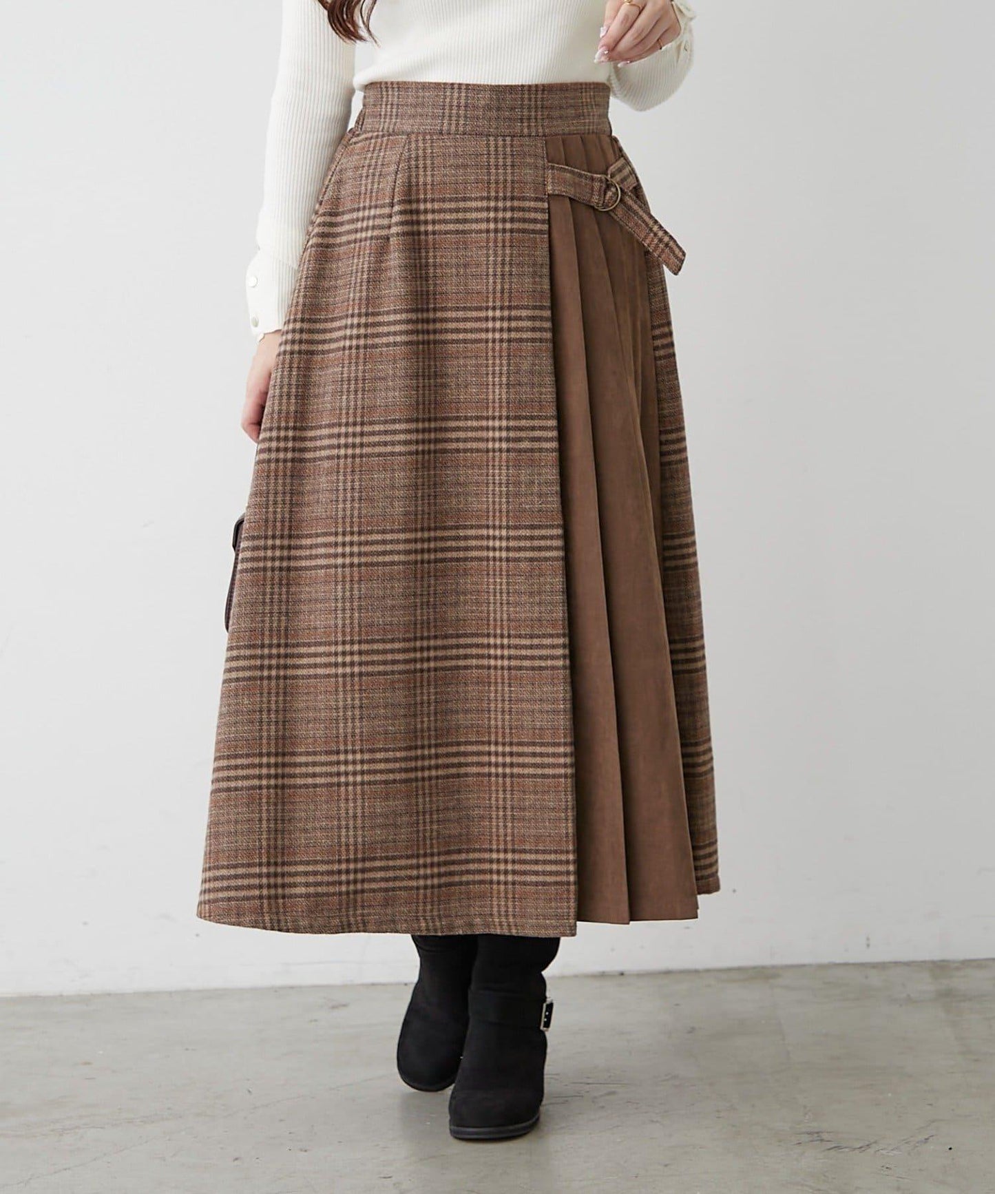 360°立體顯瘦【RMAF】側褶格紋半身裙