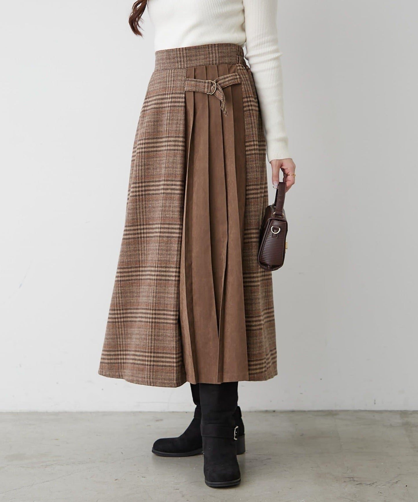 360°立體顯瘦【RMAF】側褶格紋半身裙