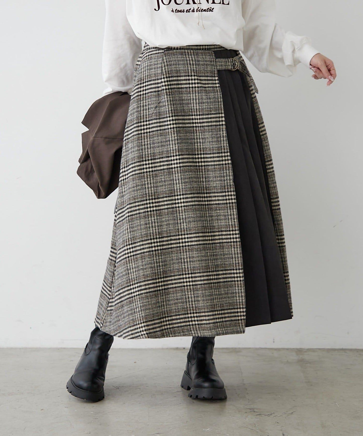 360°立體顯瘦【RMAF】側褶格紋半身裙