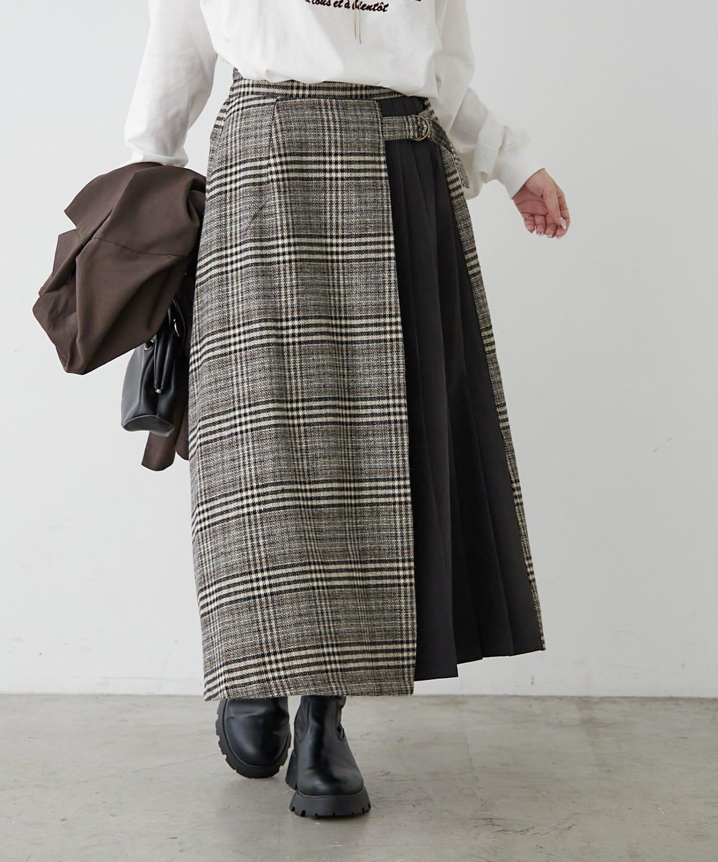 360°立體顯瘦【RMAF】側褶格紋半身裙