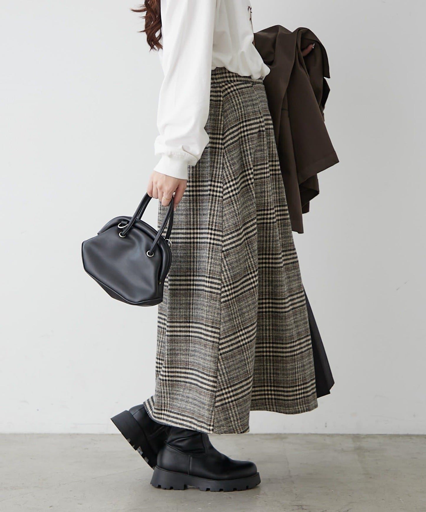 360°立體顯瘦【RMAF】側褶格紋半身裙