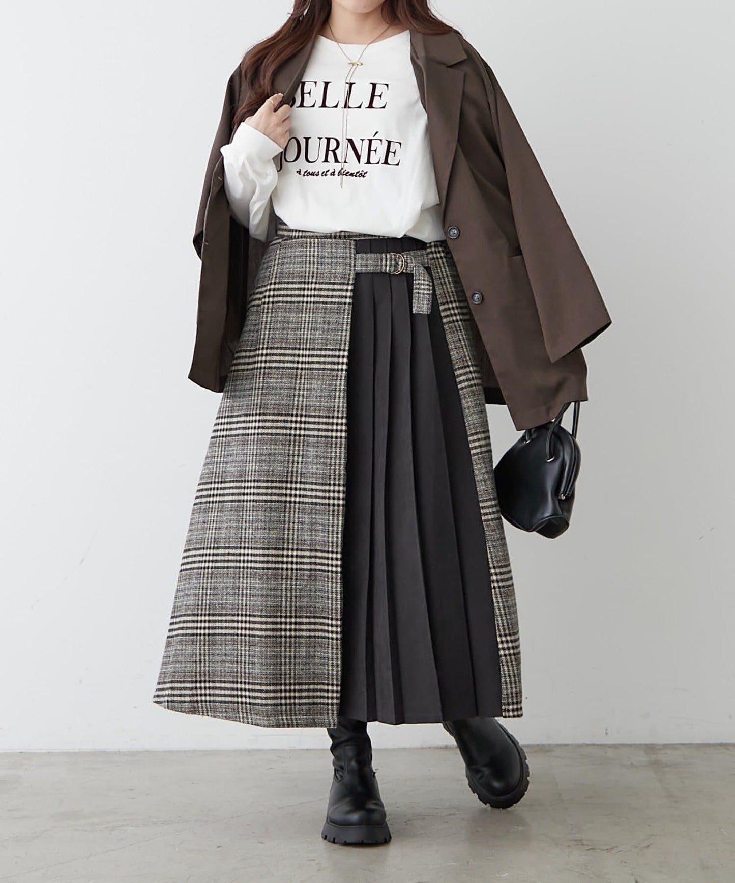 360°立體顯瘦【RMAF】側褶格紋半身裙