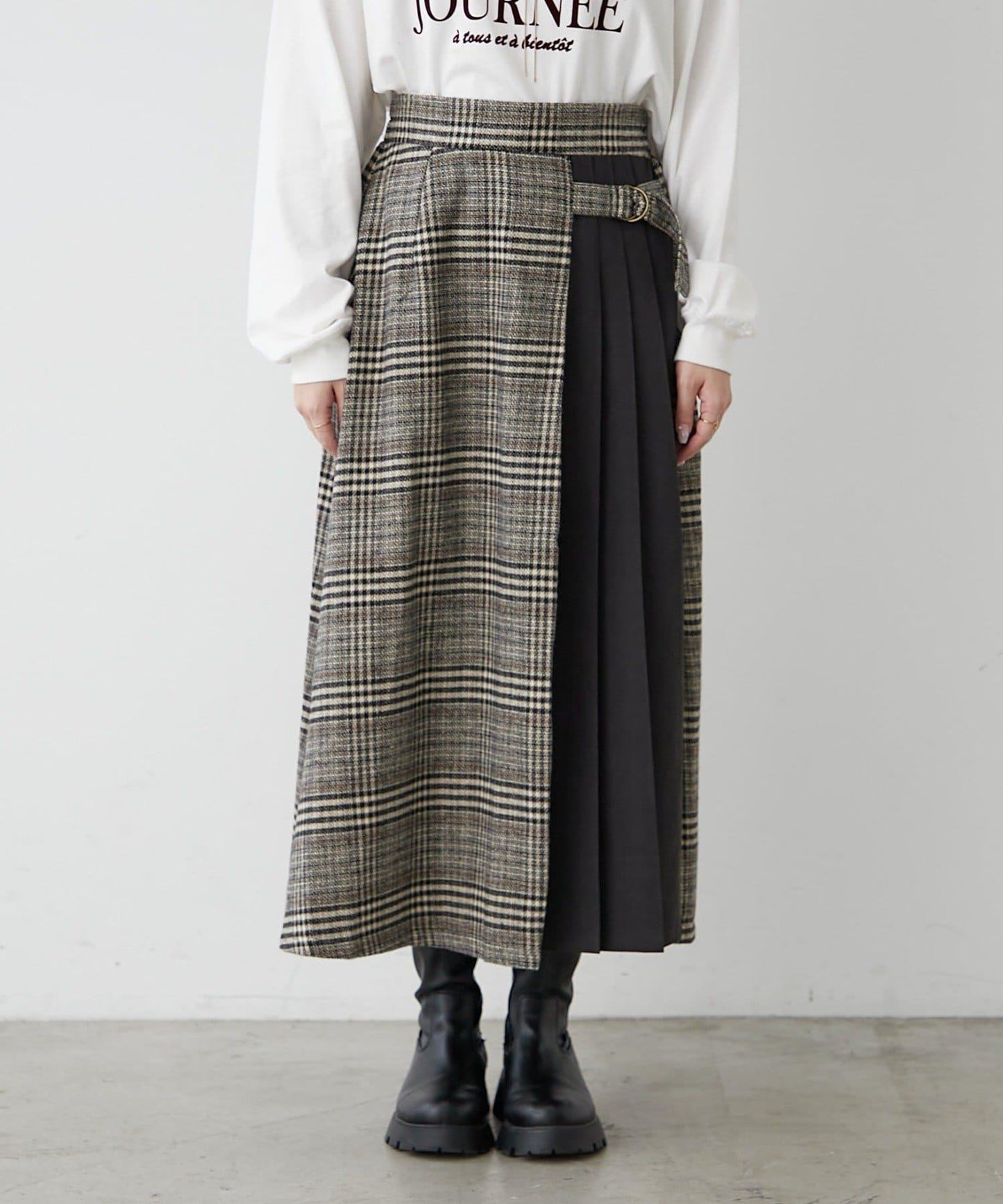 360°立體顯瘦【RMAF】側褶格紋半身裙