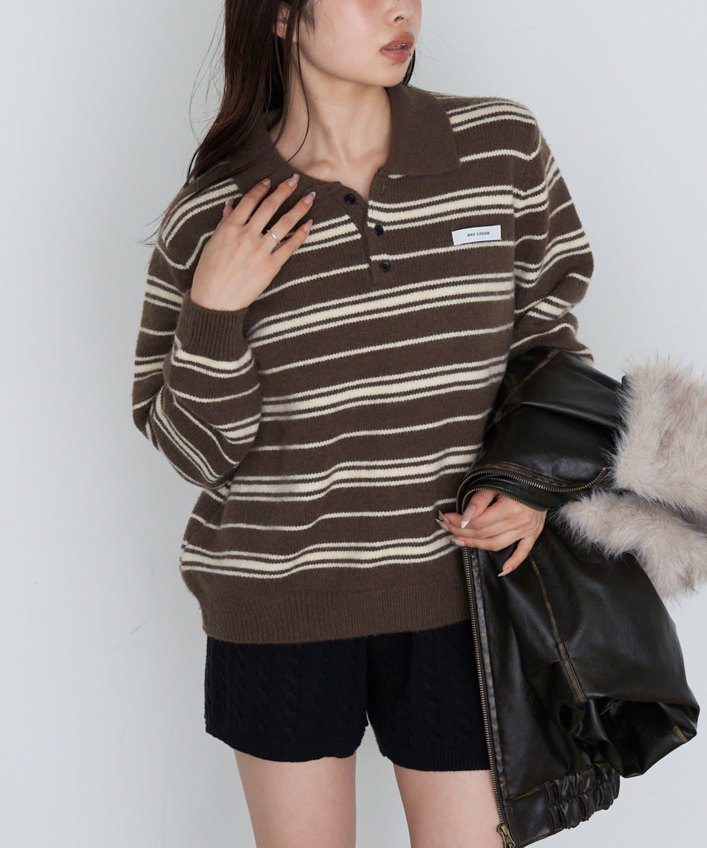 條紋翻領針織衫