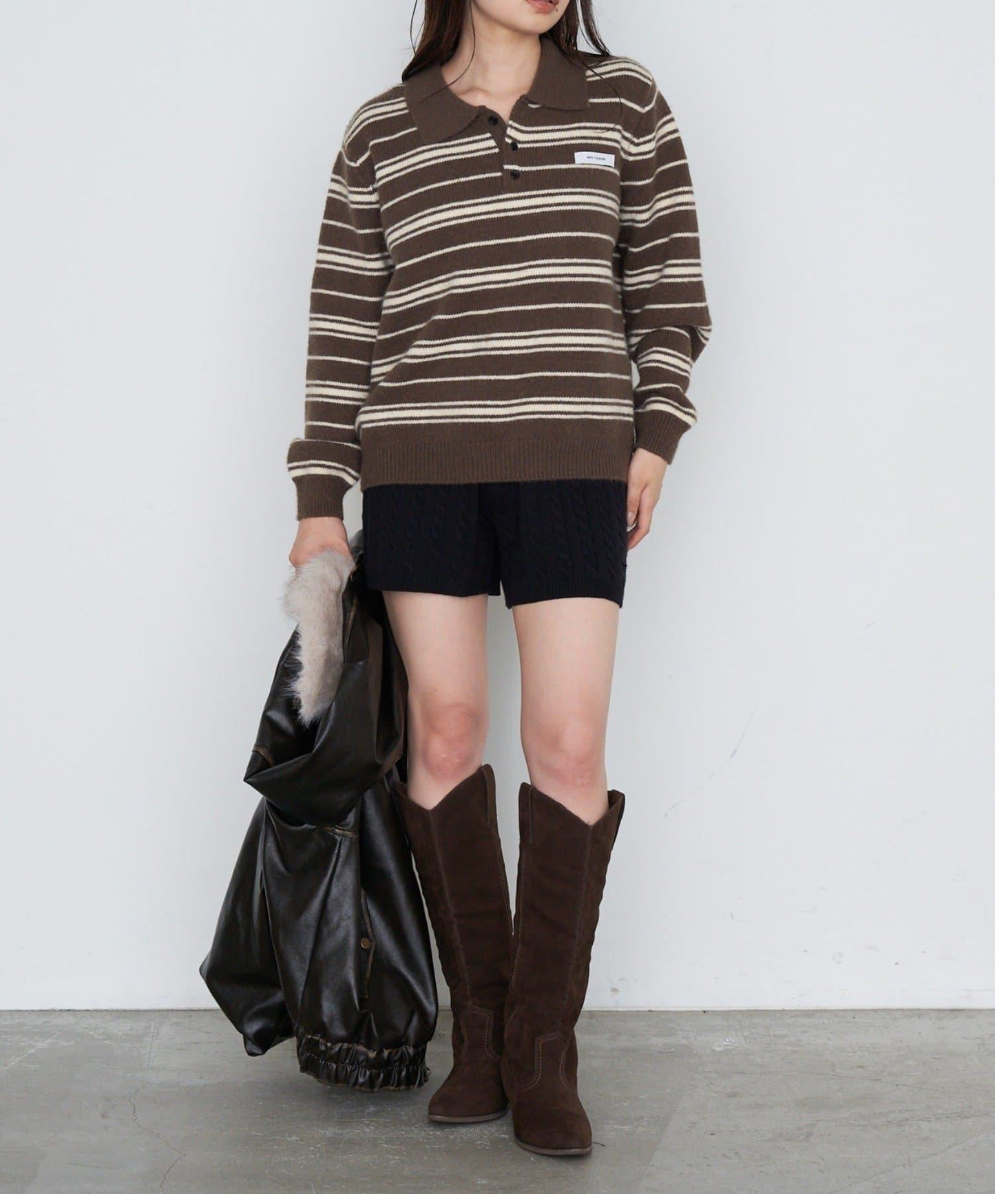 條紋翻領針織衫