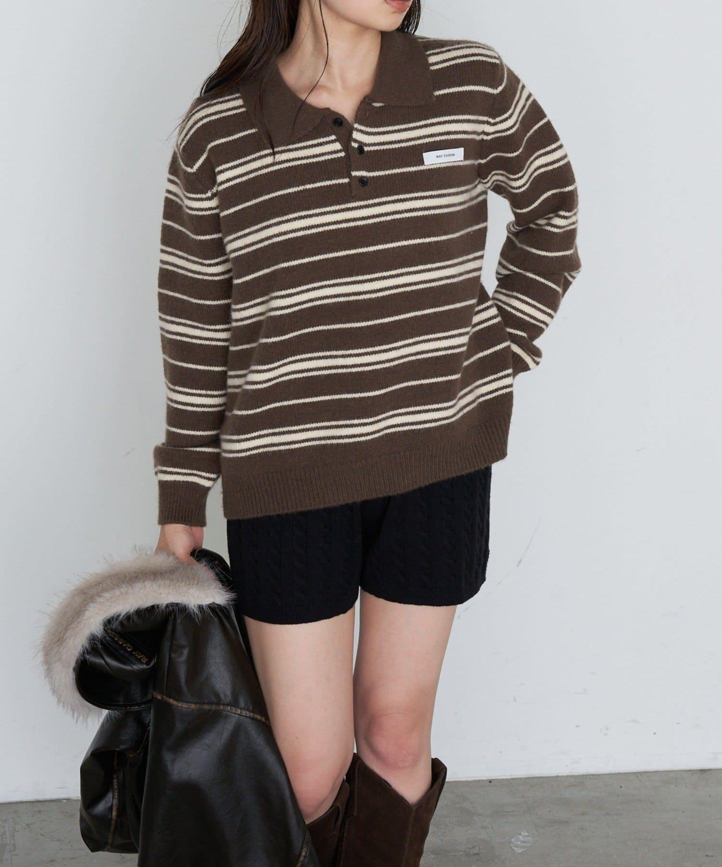 條紋翻領針織衫