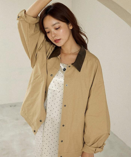 仿皮革帶領輕薄外套