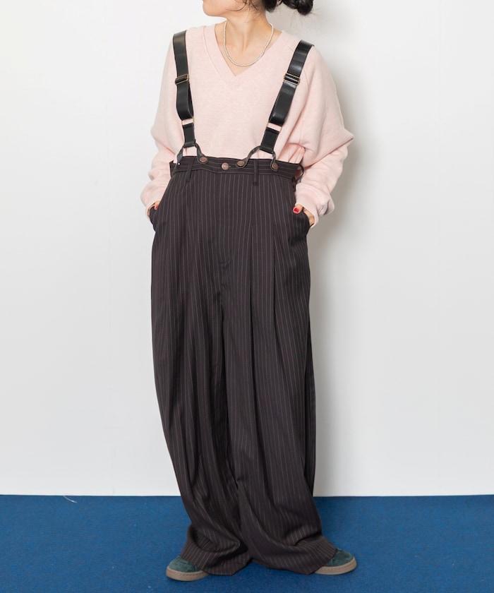 TR可拆卸揹帶寬鬆雙褶西裝長褲