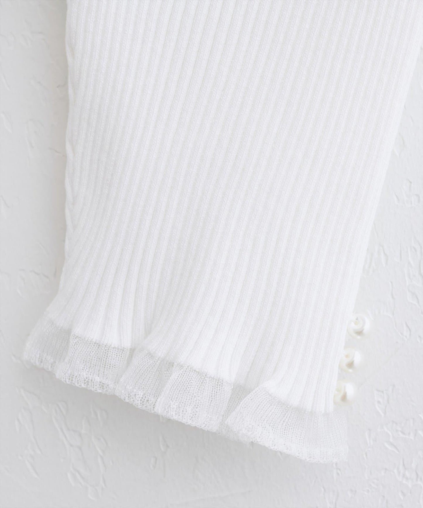 【natural couture】前後兩穿透視荷葉邊羅紋針織衫