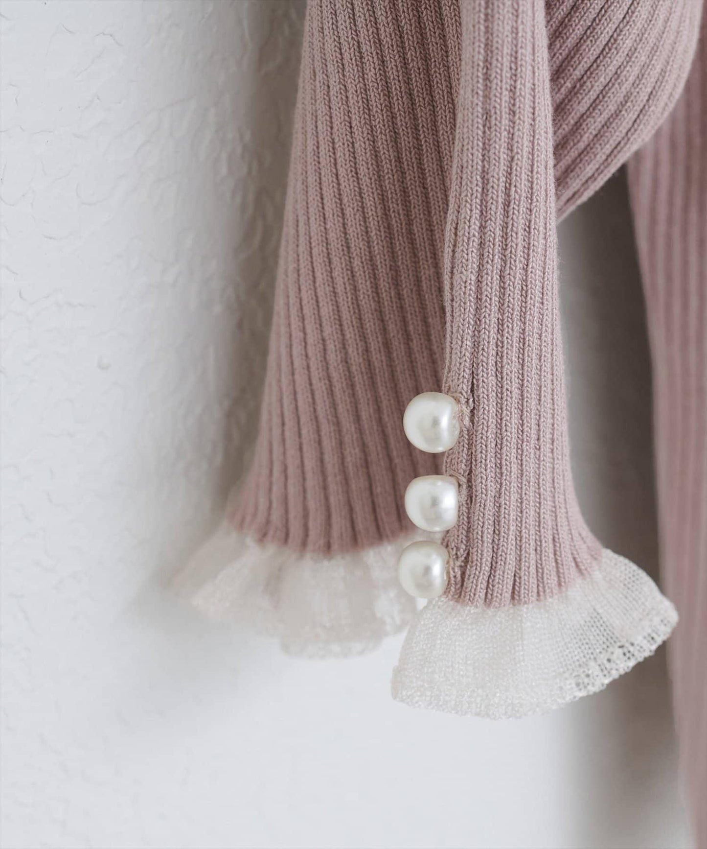 【natural couture】前後兩穿透視荷葉邊羅紋針織衫