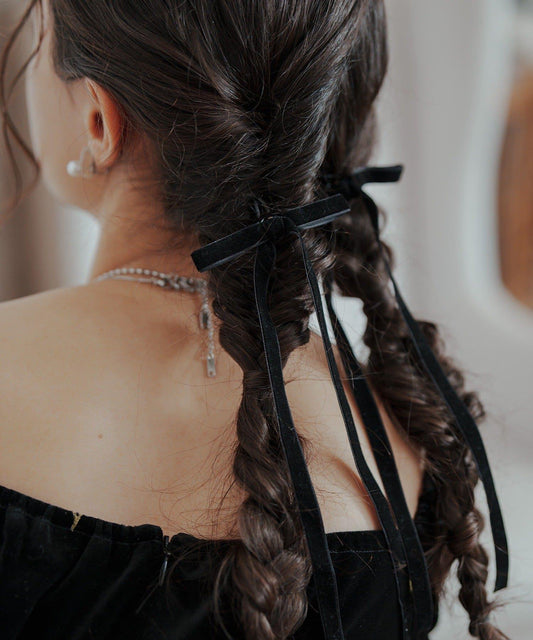 【/fiw.】天鵝絨蝴蝶結髮夾